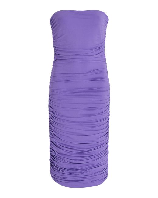 Michael Kors Purple Ruched Jersey Midi Dress