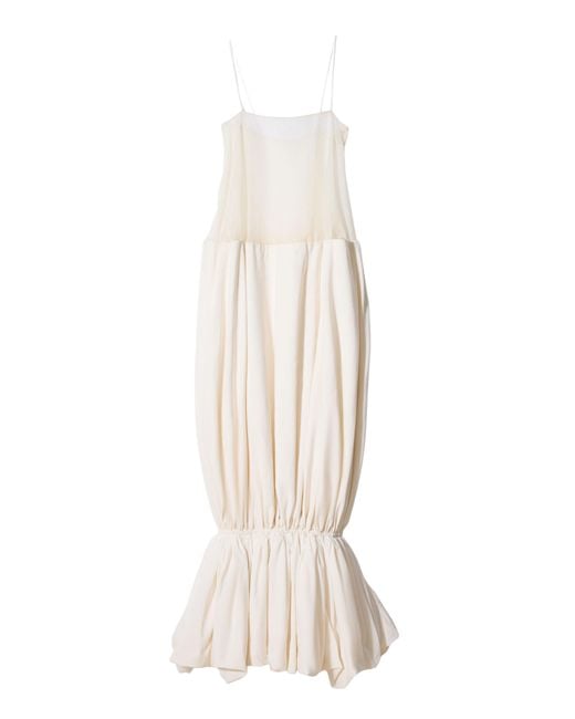 Jacquemus White The Sole Cinched Silk Maxi Dress