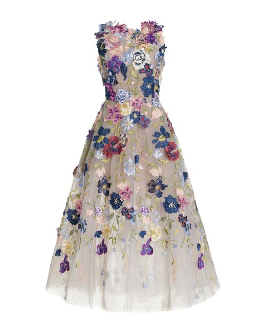White Floral Embroidered Midi Dress