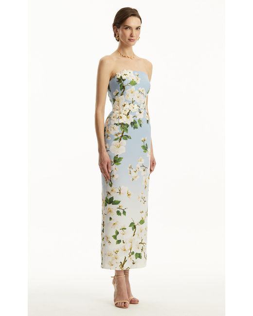 Oscar de la Renta Blue Ombré Embroidered Silk Gown