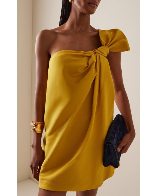 Oscar de la Renta Yellow Asymmetric Silk Faille Mini Dress