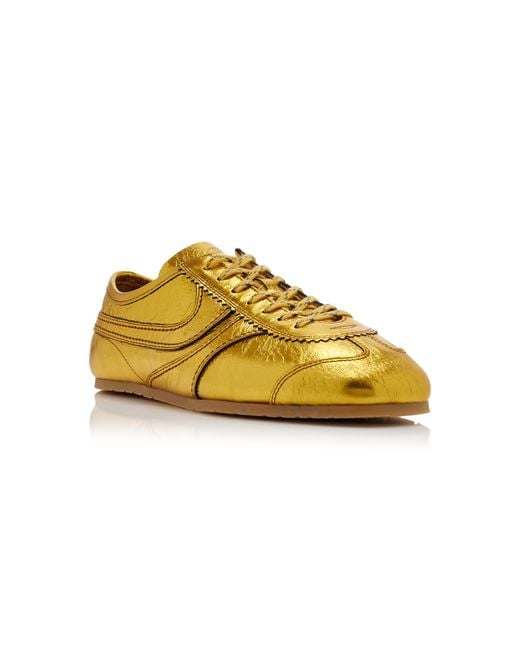 Dries Van Noten Yellow Metallic Leather Sneakers