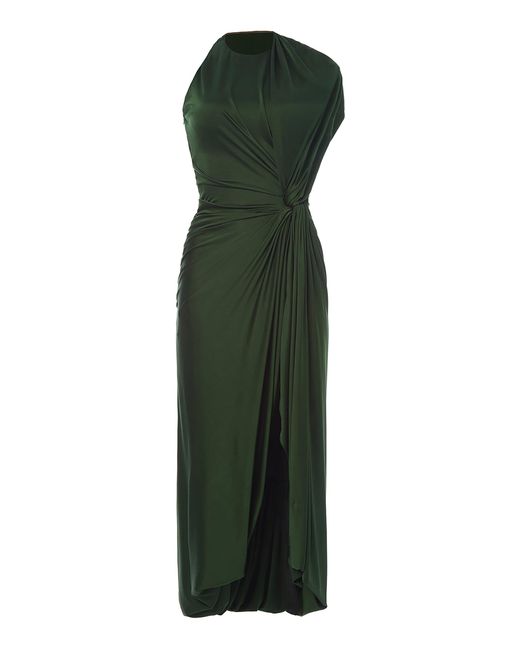 Monse Green Asymmetrical Draped Satin Gown