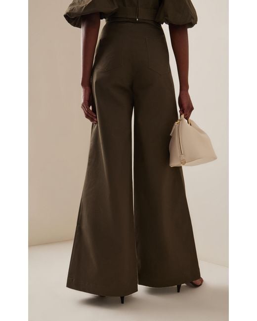 ANDRES OTALORA Green Camaguey Pleated Cotton Drill Wide-leg Pants