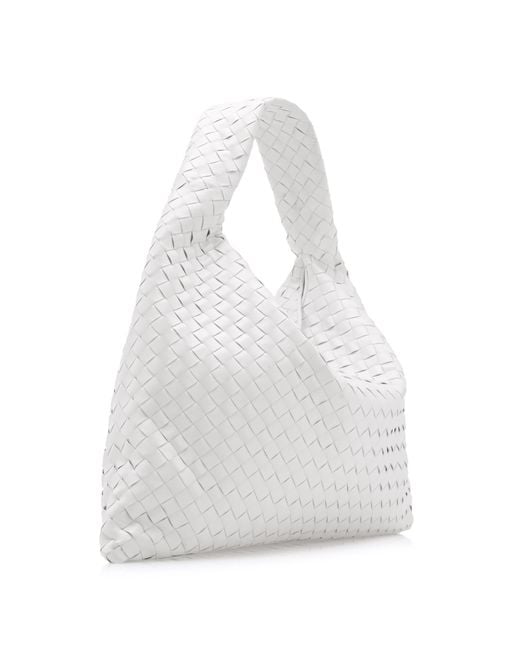 Bottega Veneta White Large Hop Intrecciato Leather Bag