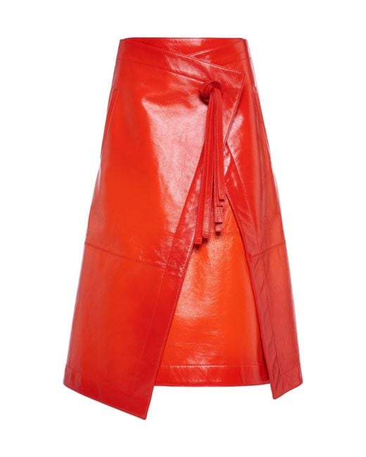 Bottega Veneta Red Degrade-leather Midi Wrap Skirt