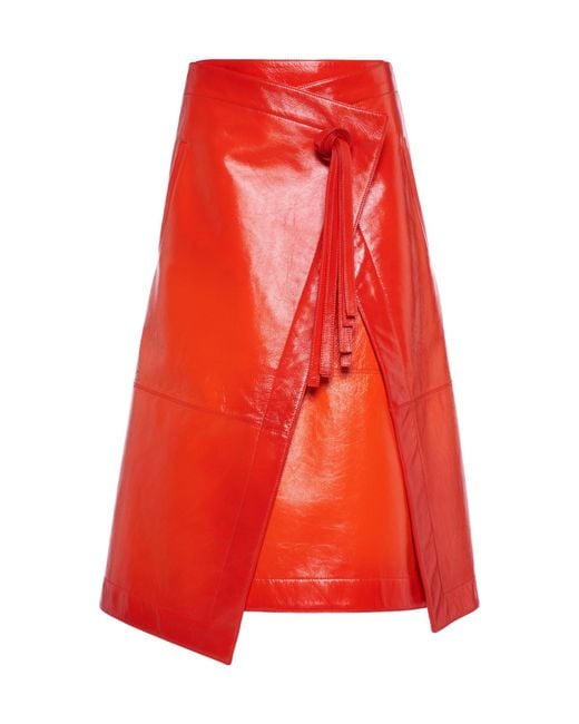 Bottega Veneta Red Degrade-leather Midi Wrap Skirt