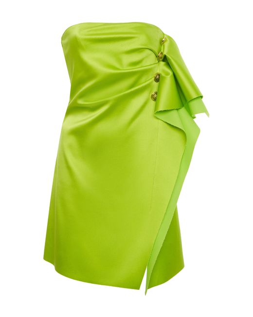 Versace Green Strapless Ruffle-detailed Satin Dress