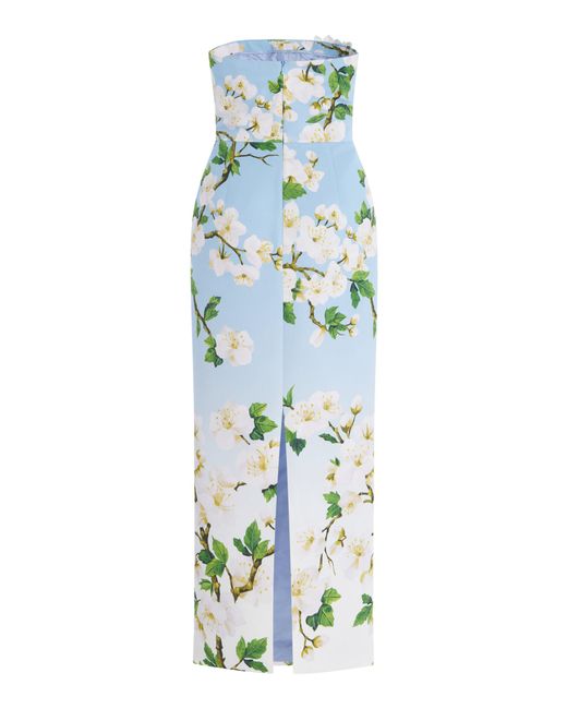 Oscar de la Renta Blue Ombré Embroidered Silk Gown