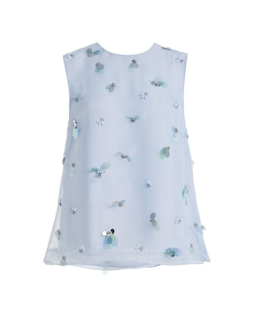 Jonathan Simkhai Blue Celia Embellished Silk Top
