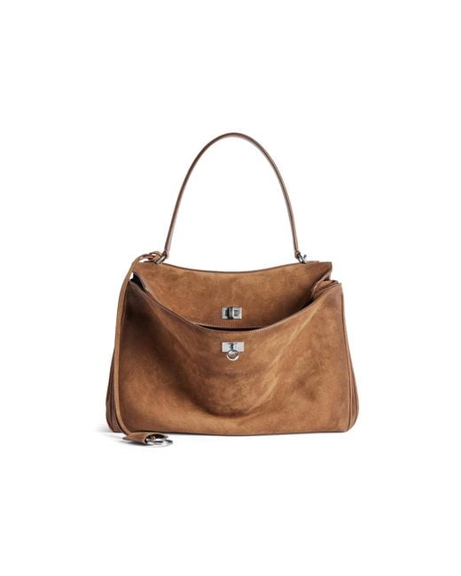 Balenciaga Brown Rodeo Medium Waxed Suede Top Handle Bag