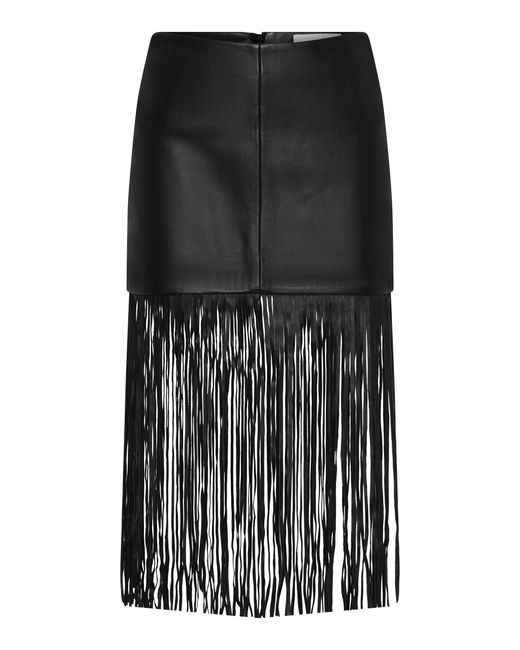 St. Agni Black Fringe Leather Skirt