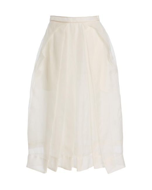 Kamperett White Exclusive Brise Silk Organza Midi Skirt