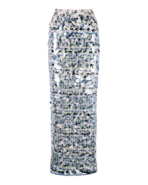 Paris Georgia White Mermaid Sequined Knit Maxi Skirt
