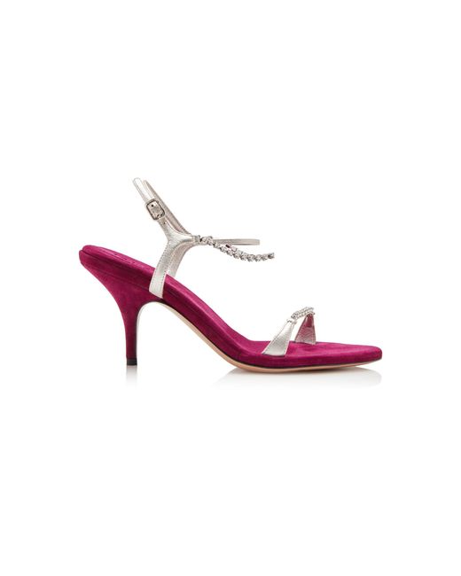 Chloé Pink Crystal-Embellished Leather Sandals