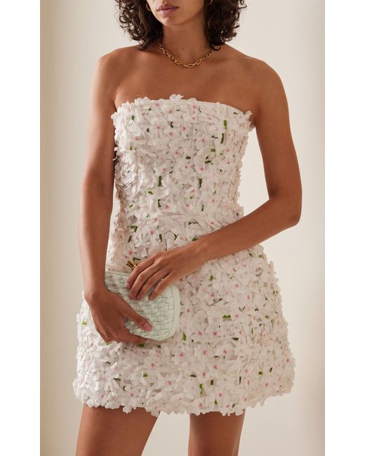 Monique Lhuillier White Floral-embroidered Mini Dress