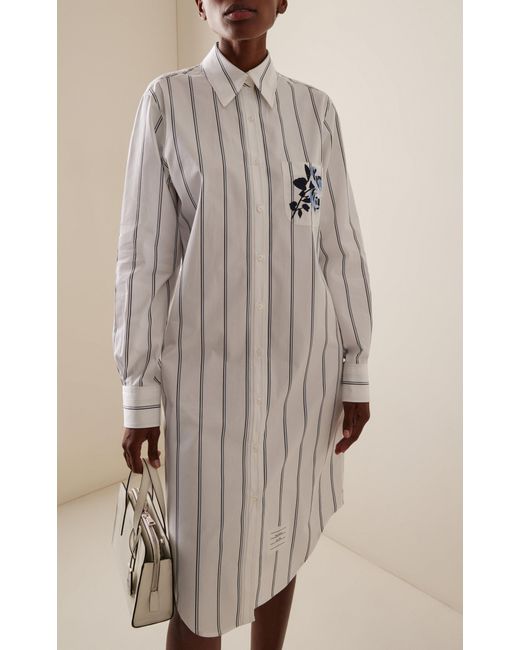 Thom Browne White Embroidered Cotton Midi Shirt Dress