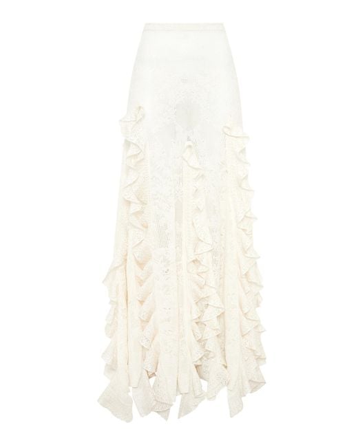 Gabriela Hearst White Garnet Ruffled Silk-Wool Maxi Skirt