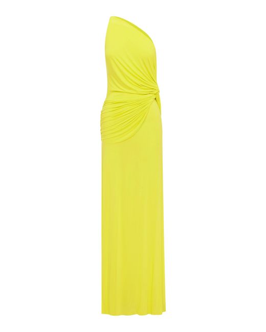 Alex Perry Yellow One-Shoulder Twist Jersey Gown