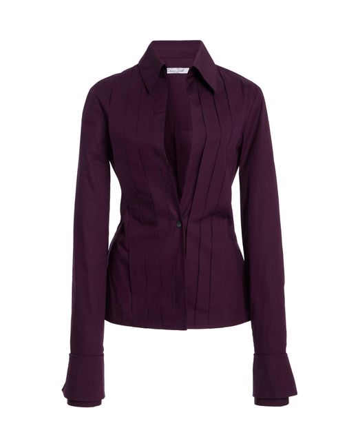 LAQUAN SMITH Purple Double Cuff Button Down Cotton Top