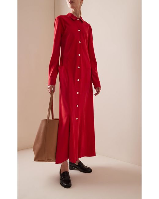 The Row Red Myra Button-down Silk Crepe Maxi Dress