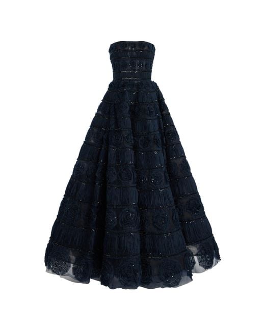 Carolina Herrera Blue Embellished Tulle Ball Gown