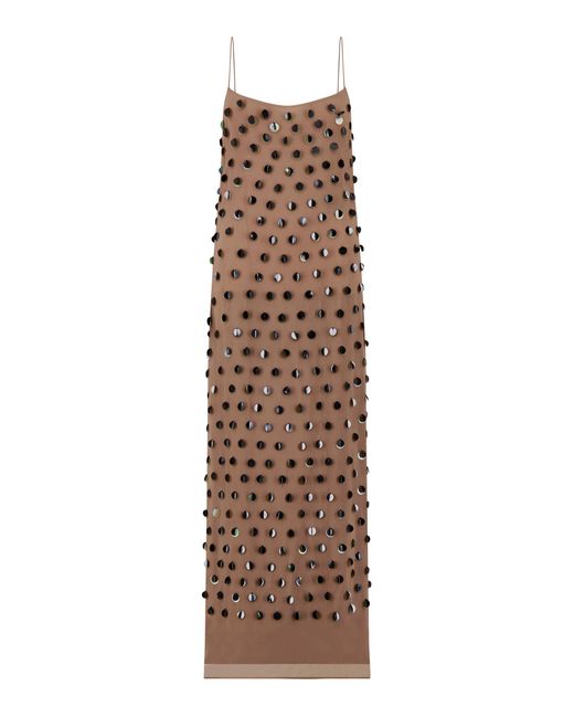 Lela Rose Natural Paillette-Embroidered Georgette Slip Dress