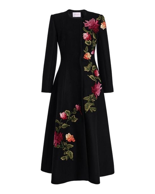 Carolina Herrera Black Embroidered Double-Faced Wool Coat
