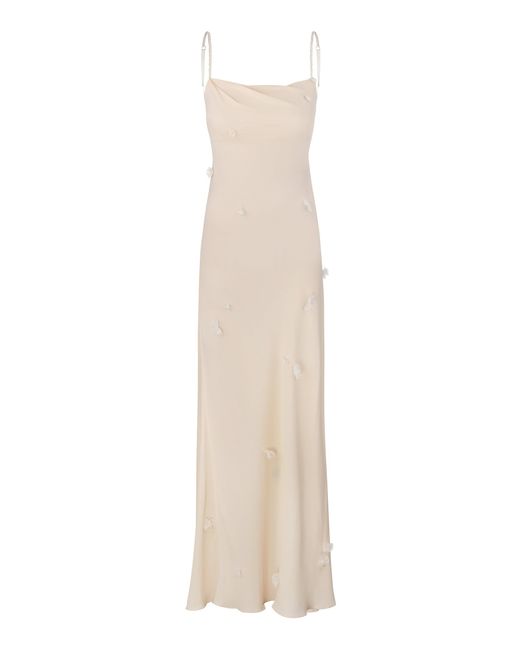 Anna October White Faya Flower-embellished Open Back Maxi Dress