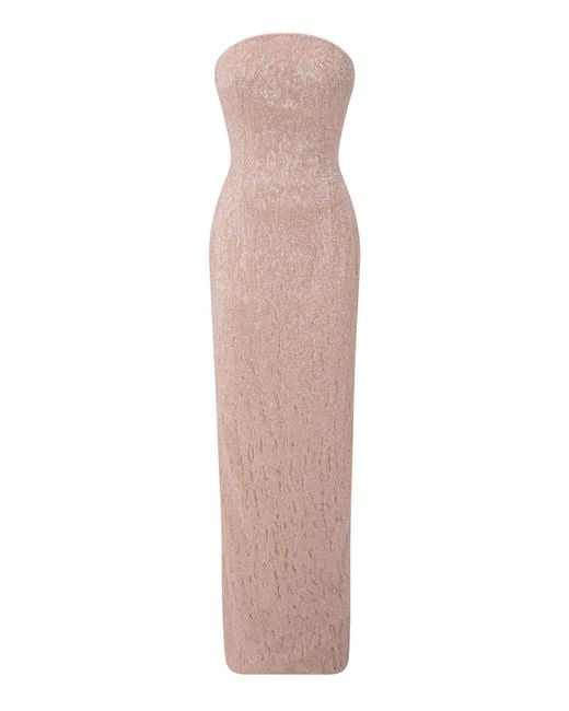 Marmar Halim Pink Embroidered Strapless Maxi Dress