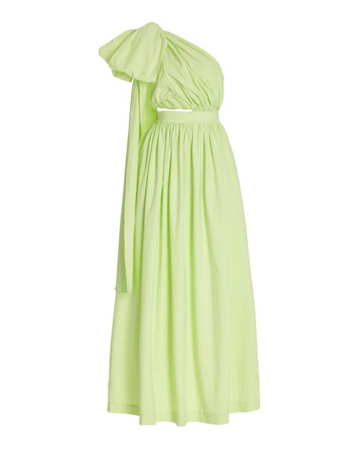 Bondi Born Green St Tropez One-shoulder Cotton Maxi Dress
