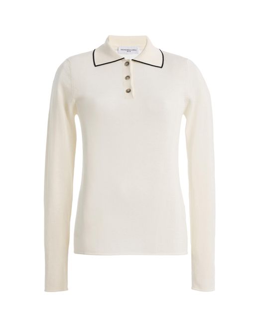 Brandon Maxwell White The Mills Knit Polo Sweater
