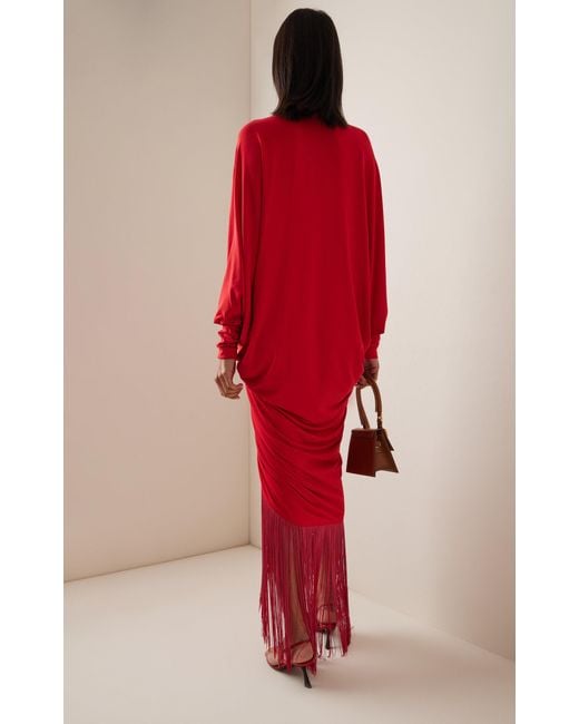 Silvia Tcherassi Red Rosalyn Fringe-detailed Draped Maxi Dress
