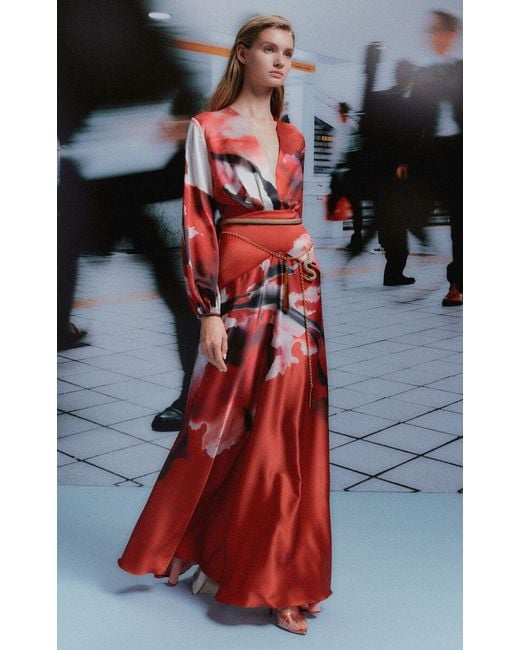 Silvia Tcherassi Keira Silk Abstract Floral Print Wrap Maxi Dress in Red |  Lyst