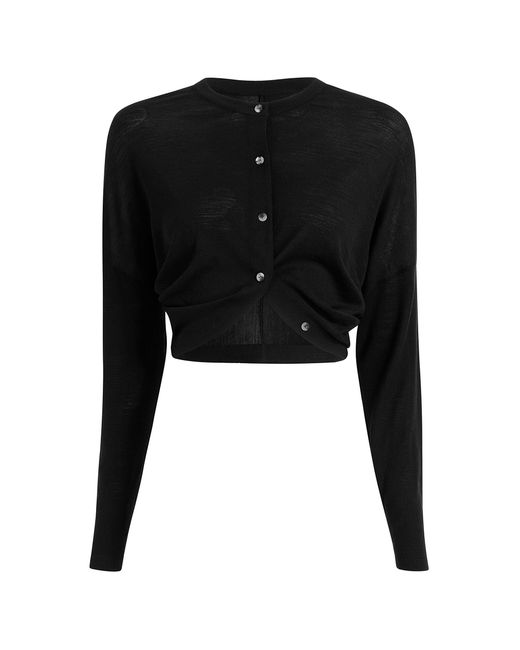 Khaite Black Finn Cropped Merino-Wool Cardigan