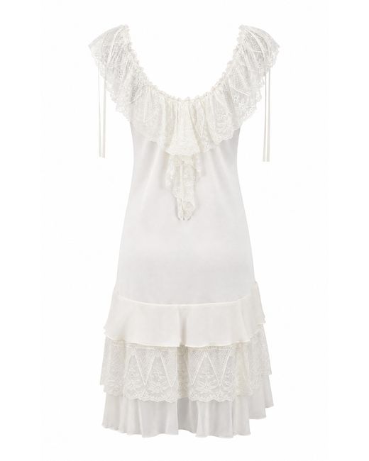 Sleeping with Jacques White Annie Silk Satin Lace Mini Dress
