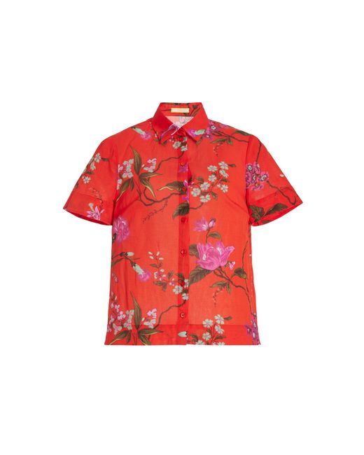Erdem Red Printed Cotton-linen Shirt