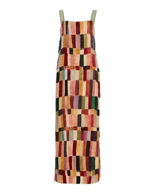 ALÉMAIS Gray Marjorelle Embellished Linen-Silk Midi Dress