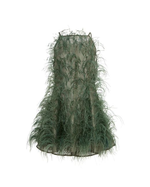 Cult Gaia Shannon Feather-embellished Silk-tulle Mini Dress in Green | Lyst