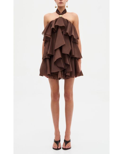 Aje. Brown Sorela Halter Mini Dress