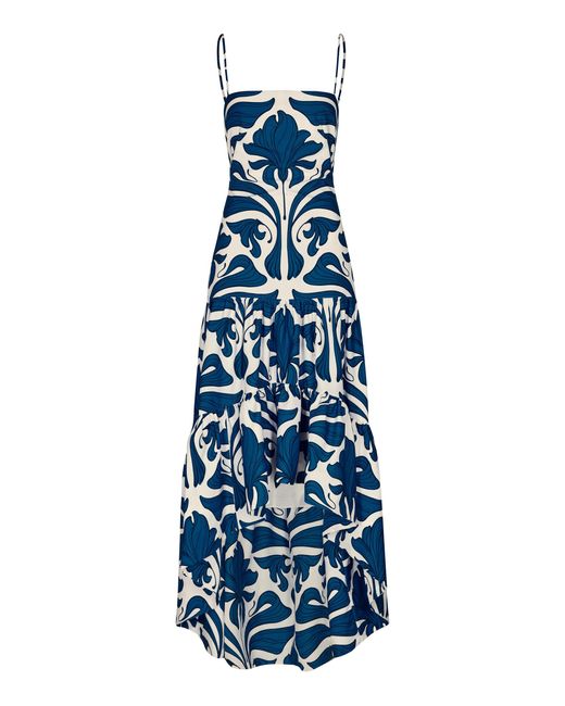 ANDRES OTALORA Blue Joya Colonial Tiered Cotton Poplin Maxi Dress