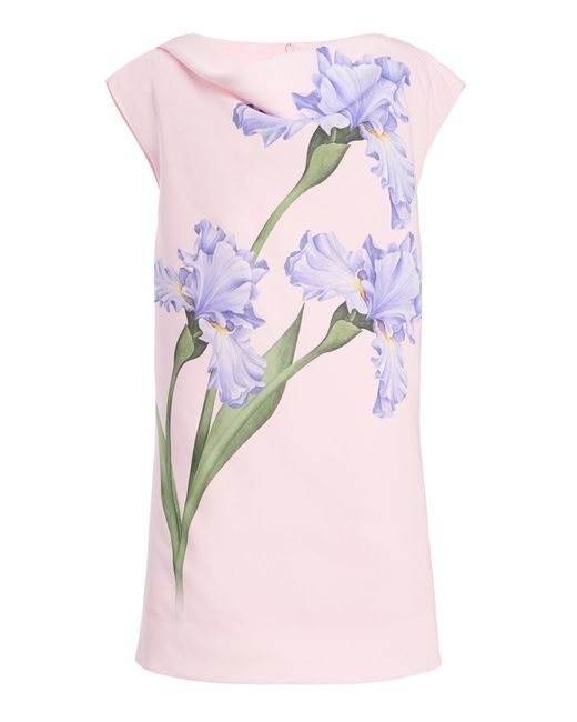 Oscar de la Renta Pink Painted Iris Faille Cocktail Mini Dress