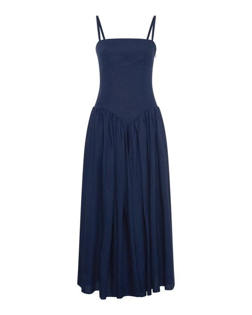 Gabriela Hearst Blue Oriana Drop-Waist Linen Dress