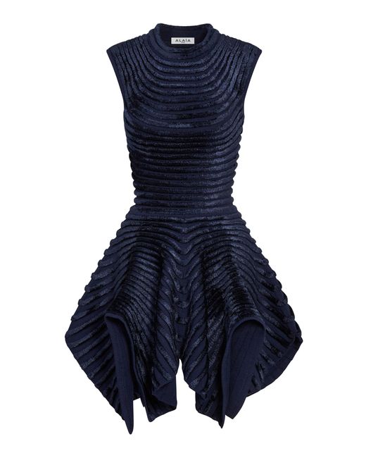 Alaïa Blue Flocked Velvet Mini Dress
