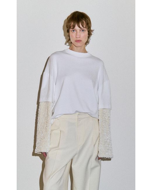 DARKPARK Gray Troy Double-Sleeve Cotton Paillettes T-Shirt