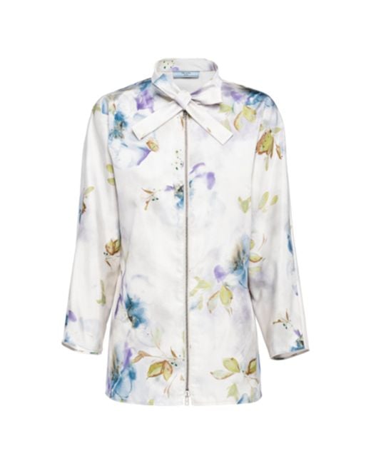 Prada Multicolor Printed Radzmire Tie-neck Top