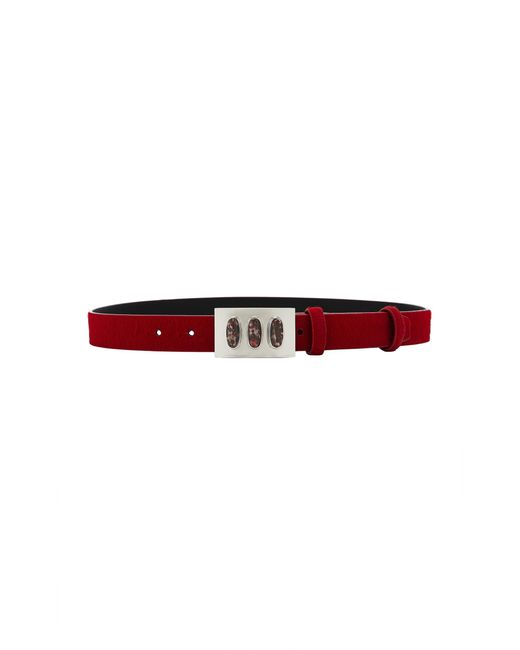 Brandon Maxwell Red Leather Belt With Cabochon Buckle