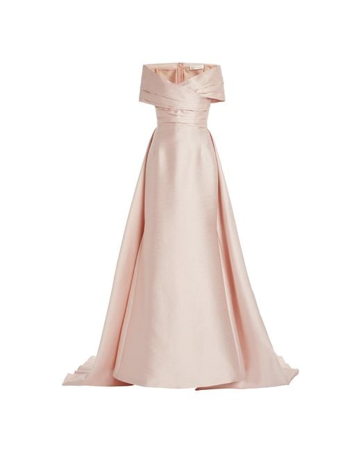 Zuhair Murad Pink Cotton-Shantung Draped Maxi Dress
