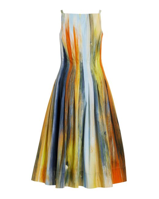 Oscar de la Renta Multicolor Pleated Cotton Sateen Midi Dress