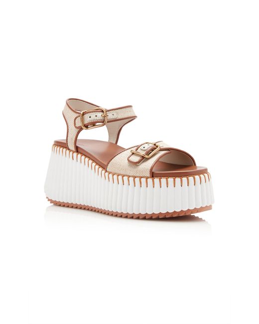 Chloé White Nama Canvas Platform Sandals